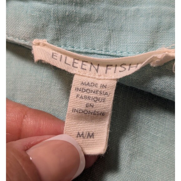 Eileen Fisher Size M Blouse Handkerchief Linen Bateau Neck 3/4 Sleeve Coastal - Picture 5 of 9